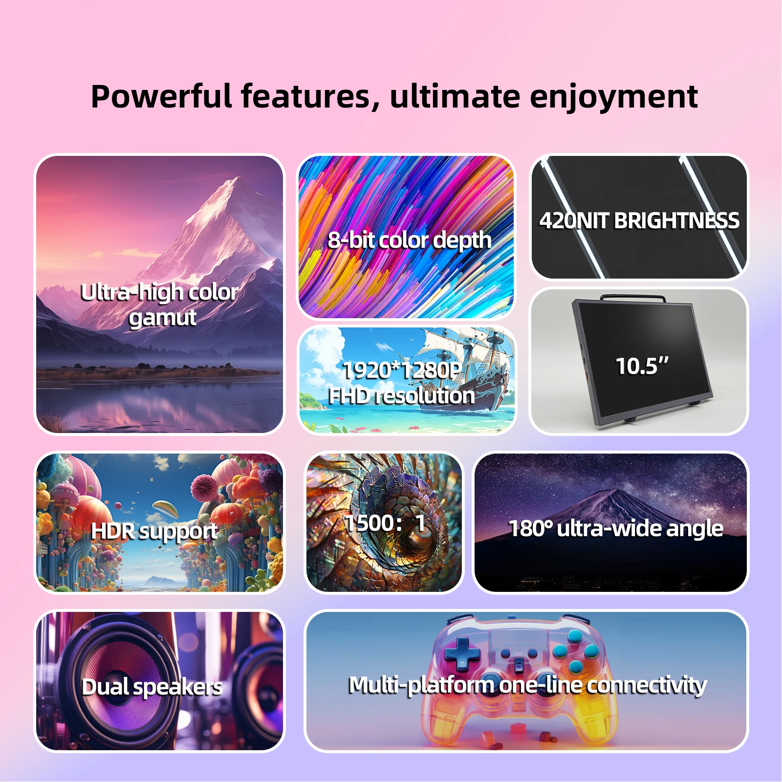 10.5-Inch Portable Monitor 1280P 100%sRGB 15:10 Low Blue Light For XBox PS4 / 5 Switch Cell Phone PC Loptop Extension 10.5-Inch Portable Monitor 1280P 100%sRGB 15:10 Low Blue Light For XBox PS4 / 5 Switch Cell Phone PC Loptop Extension