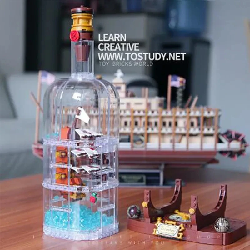 1078pcs Ship in Bottle Pirates Building Blocks Construction Set Moc Bricks with Stand Boys Toys For children Christmas 1078pcs Ship in Bottle Pirates Building Blocks Construction Set Moc Bricks with Stand Boys Toys For children Christmas