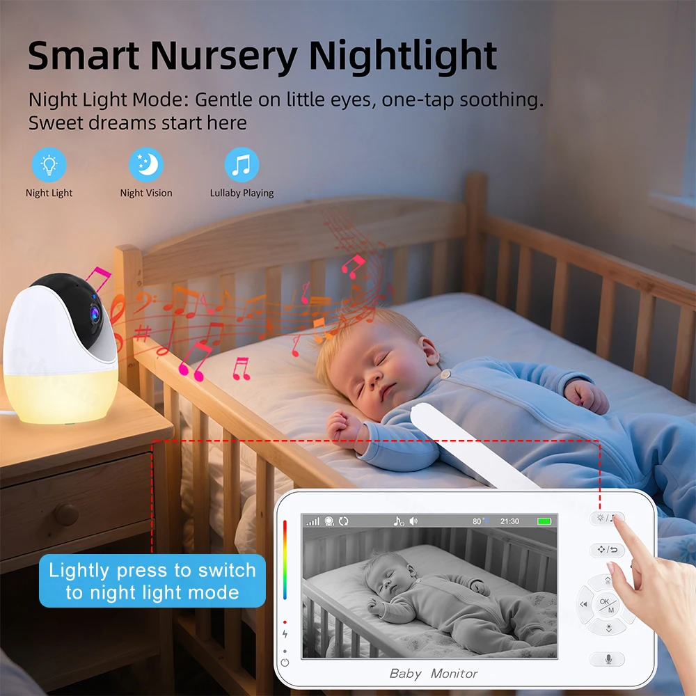 1080P HD WiFi Baby Monitor Phone APP Remote View 4.3″ Nanny Night Light VOX HD Night Vision Lullabies Temperature 1080P HD WiFi Baby Monitor Phone APP Remote View 4.3″ Nanny Night Light VOX HD Night Vision Lullabies Temperature