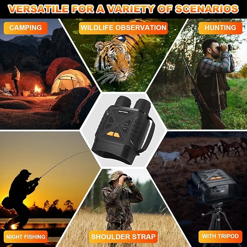 1080P Night Vision Binoculars 10x Digital 800m Full Dark Infrared Night Vision Telescope Goggles 2.8” Large Screen For