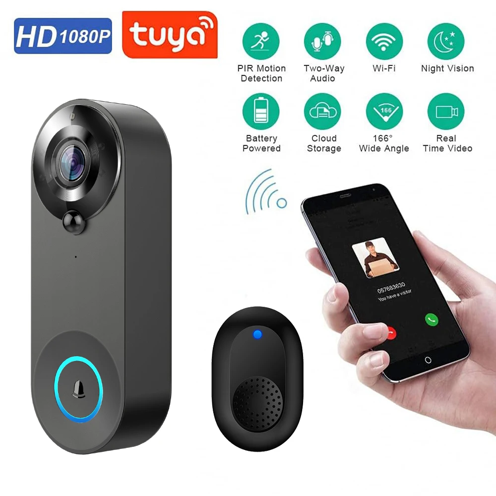 1080P Wireless Video Doorbell Camera WiFi Smart Door Bell Tuya Smart Home Security Motion Detect Night Vision Intercom 1080P Wireless Video Doorbell Camera WiFi Smart Door Bell Tuya Smart Home Security Motion Detect Night Vision Intercom