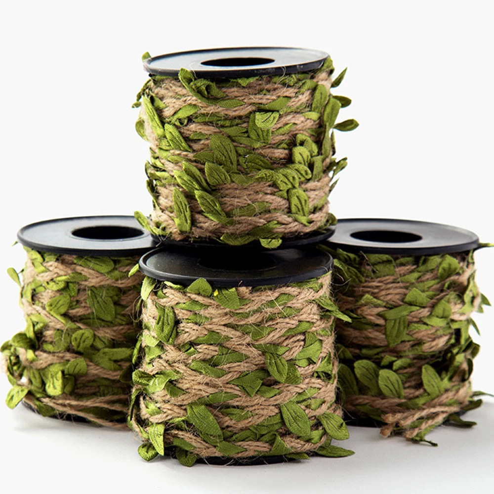 10M Artificial Vine Leaf Jute Rope Decoration Rattan Leaf Garland Fake Plant Cord String Leaves For Home Wedding Party