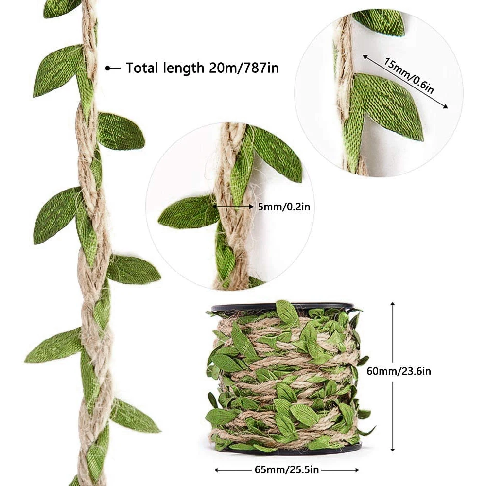 10M Artificial Vine Leaf Jute Rope Decoration Rattan Leaf Garland Fake Plant Cord String Leaves For Home Wedding Party