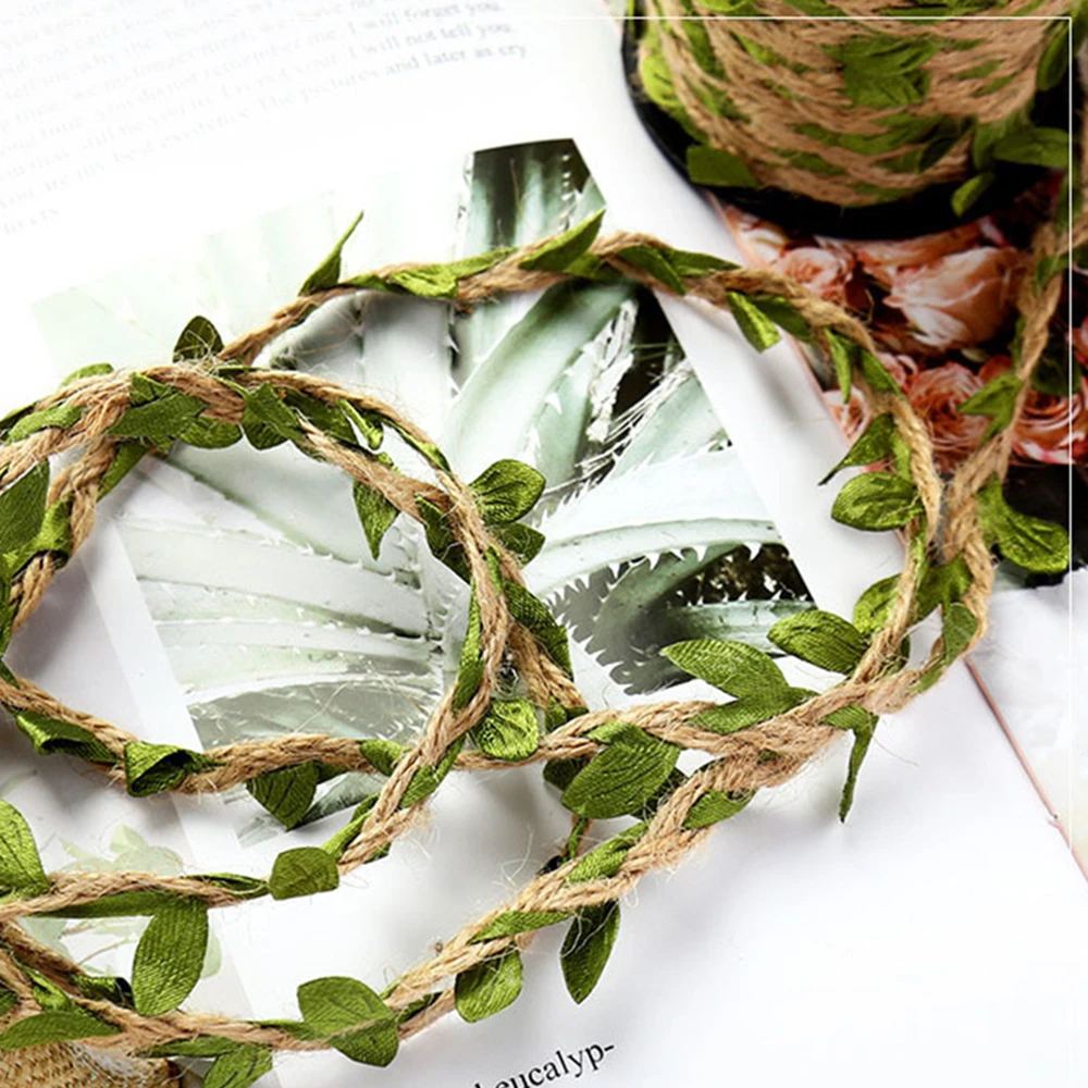 10M Artificial Vine Leaf Jute Rope Decoration Rattan Leaf Garland Fake Plant Cord String Leaves For Home Wedding Party
