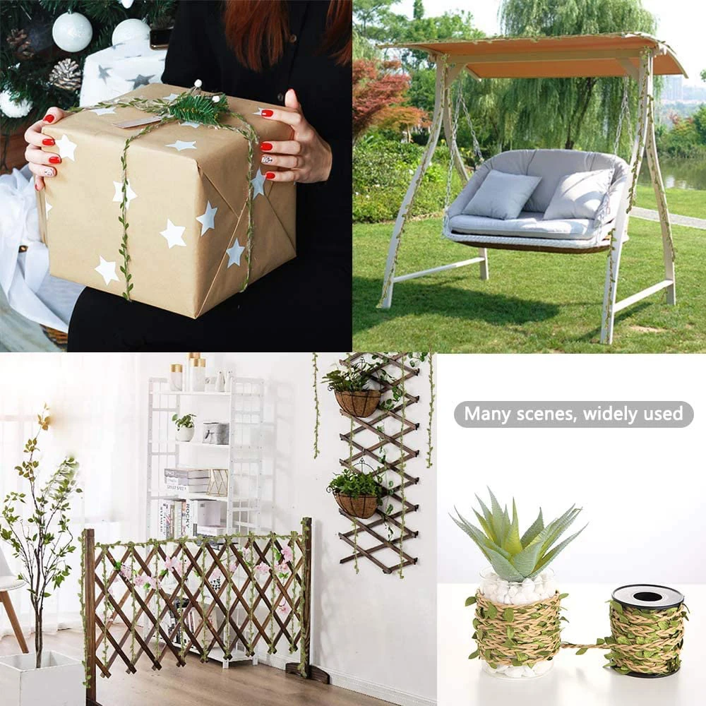 10M Artificial Vine Leaf Jute Rope Decoration Rattan Leaf Garland Fake Plant Cord String Leaves For Home Wedding Party