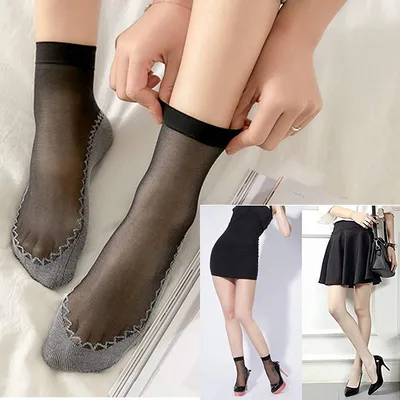 10Pairs Spring Summer Women Soft Socks Velvet Silk Socks Non-Slip Bottom Splice Transparent Ladies Ultrathin Breathable