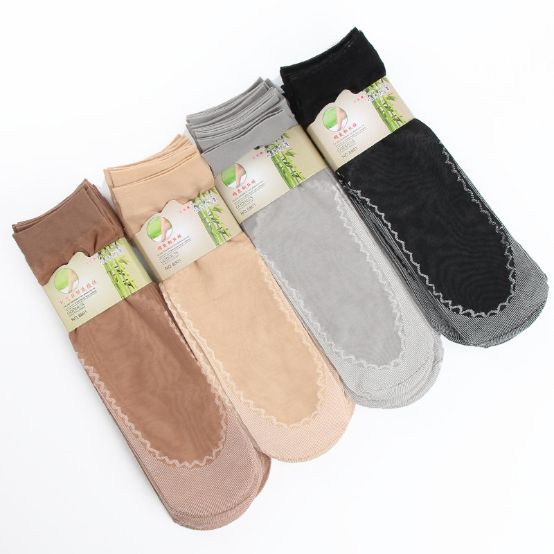 10Pairs Spring Summer Women Soft Socks Velvet Silk Socks Non-Slip Bottom Splice Transparent Ladies Ultrathin Breathable