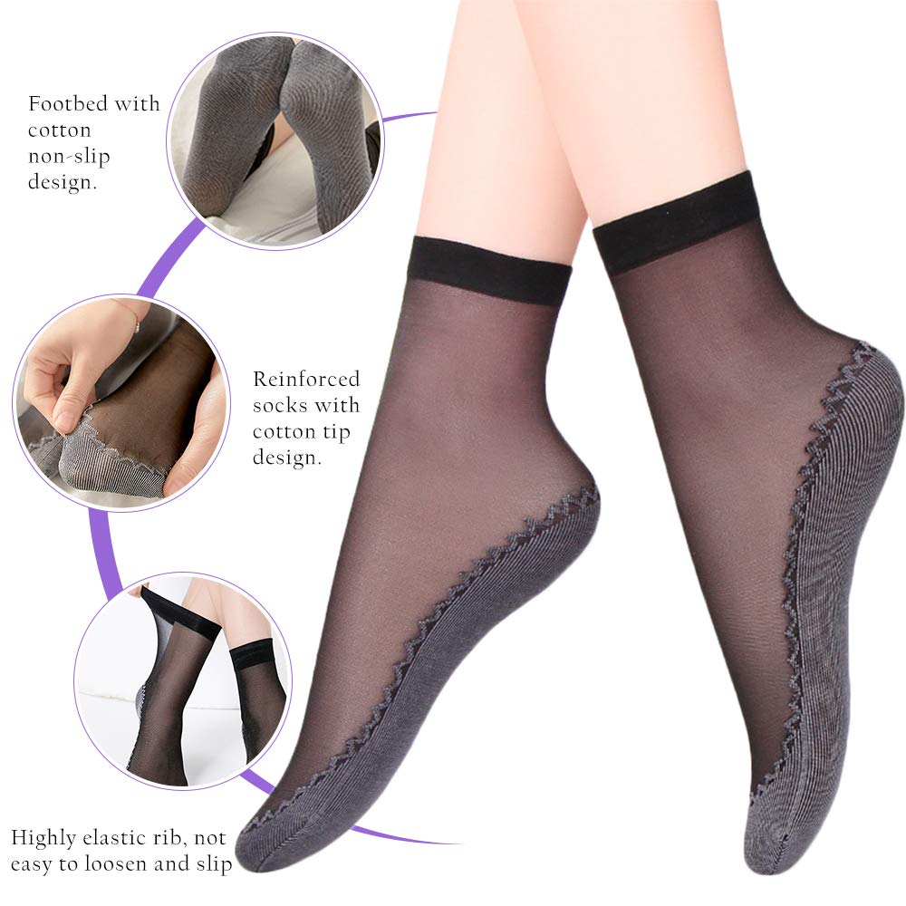10Pairs Spring Summer Women Soft Socks Velvet Silk Socks Non-Slip Bottom Splice Transparent Ladies Ultrathin Breathable