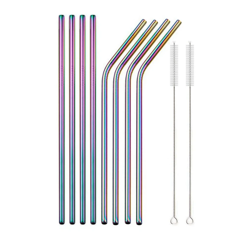 10pcs Metal Drinking Straws Reusable Metal Straws Set with Cleaner Brush 304 Stainless Steel Drinking Straw Milk 10pcs Metal Drinking Straws Reusable Metal Straws Set with Cleaner Brush 304 Stainless Steel Drinking Straw Milk