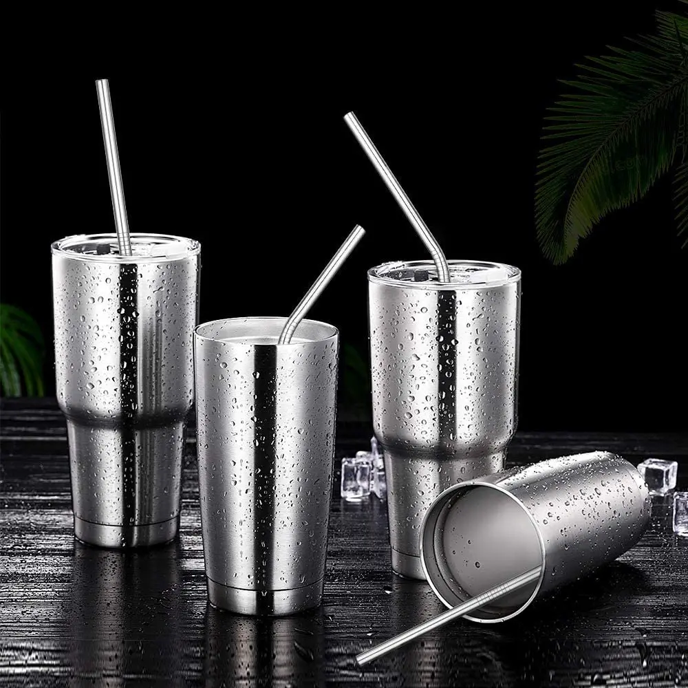 10pcs Metal Drinking Straws Reusable Metal Straws Set with Cleaner Brush 304 Stainless Steel Drinking Straw Milk