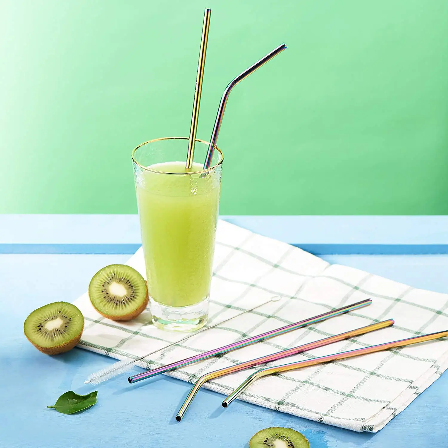 10pcs Metal Drinking Straws Reusable Metal Straws Set with Cleaner Brush 304 Stainless Steel Drinking Straw Milk