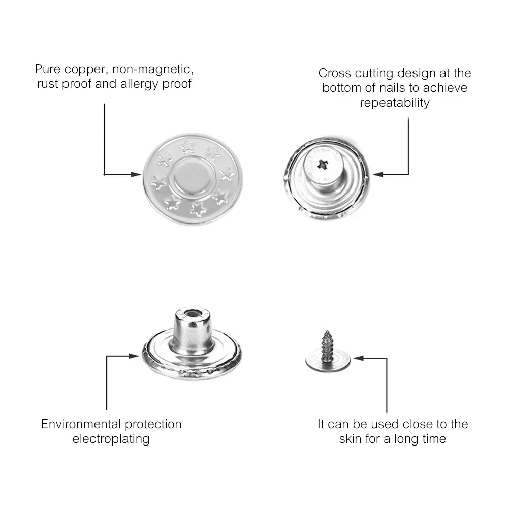 10Pcs Metal Jeans Buttons Replacement No-Sewing Screw Button Repair Kit Nailless Removable Jean Buckles Clothing Pants