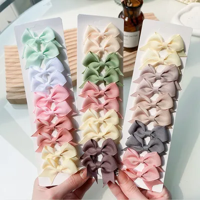 10Pcs/Set New Cute Solid Ribbon Bowknot Hair Clips for Baby Girls Handmade Bows Hairpin Barrettes Headwear Kids Hair
