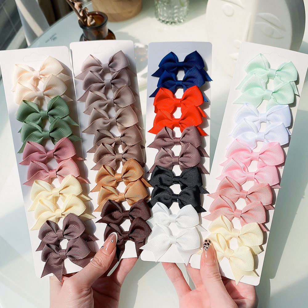 10Pcs/Set New Cute Solid Ribbon Bowknot Hair Clips for Baby Girls Handmade Bows Hairpin Barrettes Headwear Kids Hair