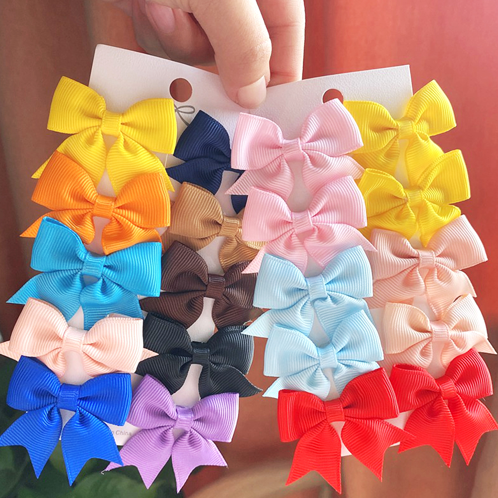10Pcs/Set New Cute Solid Ribbon Bowknot Hair Clips for Baby Girls Handmade Bows Hairpin Barrettes Headwear Kids Hair