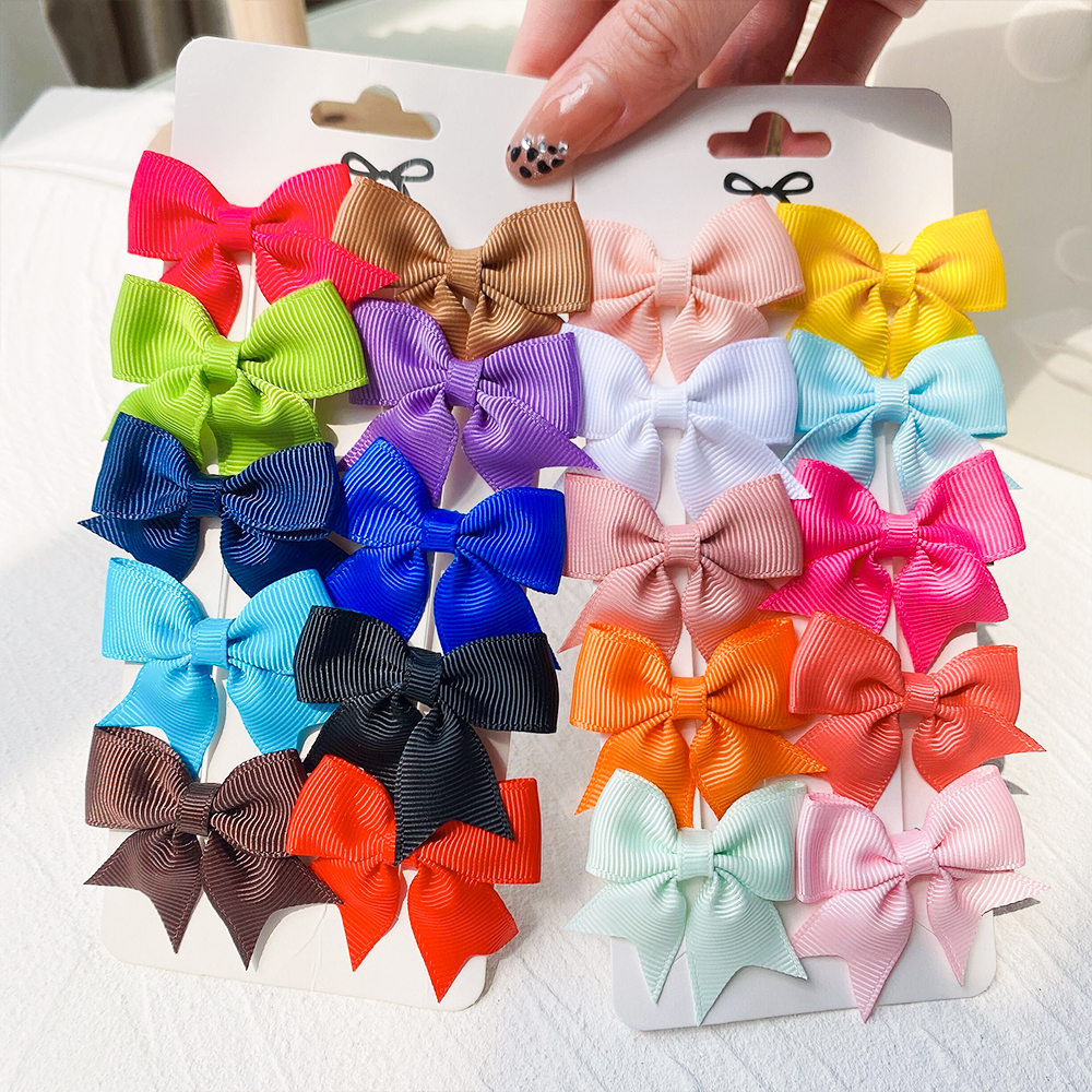 10Pcs/Set New Cute Solid Ribbon Bowknot Hair Clips for Baby Girls Handmade Bows Hairpin Barrettes Headwear Kids Hair