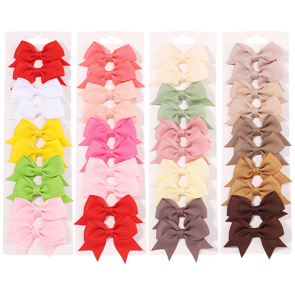 10Pcs/Set New Cute Solid Ribbon Bowknot Hair Clips for Baby Girls Handmade Bows Hairpin Barrettes Headwear Kids Hair