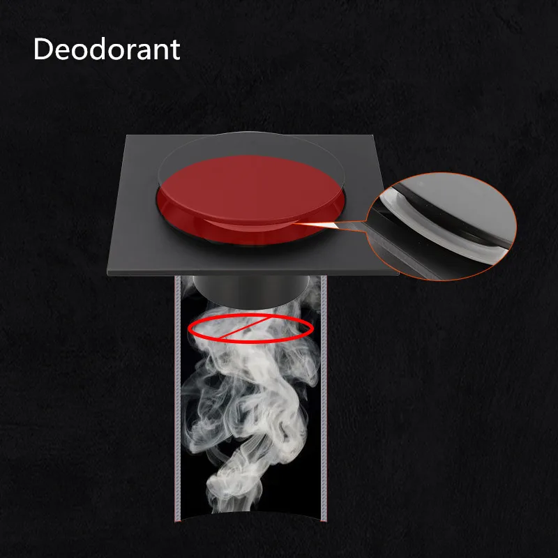 10X10 CM Floor Drains Black/Chrome Brass Shower Floor Drain Bathroom Deodorant Square Floor Drain Strainer Cover Grate