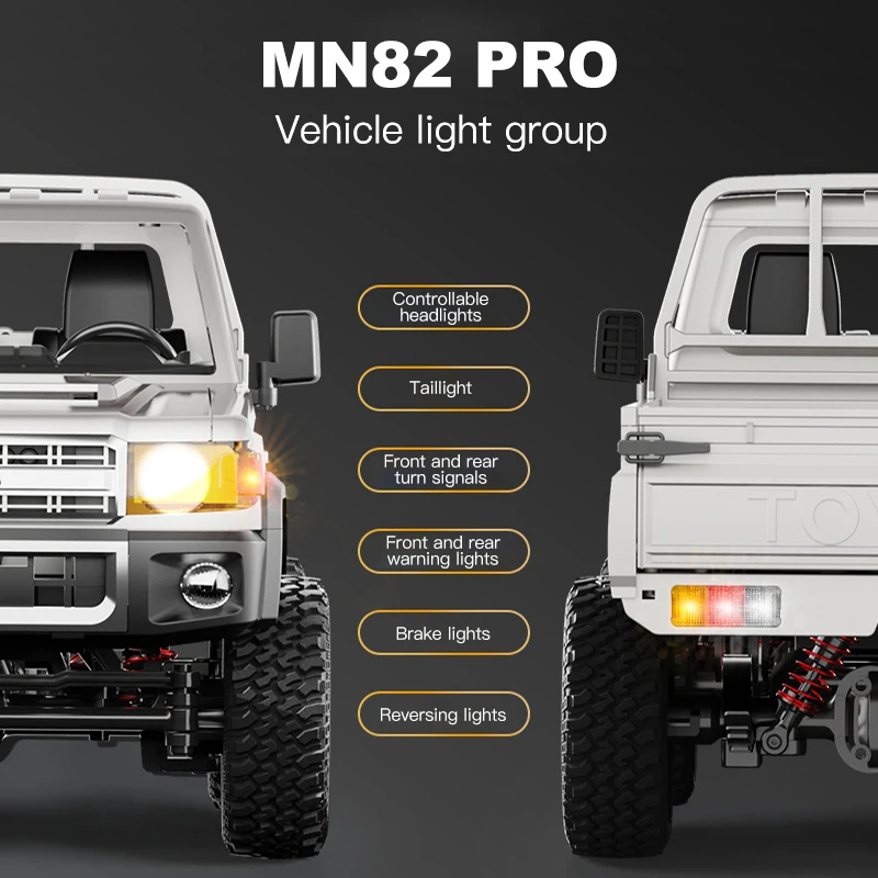 1:12 Full Scale RC CAR MN82 Upgraded MN82 PRO Controllable Headlights 2.4G 4WD Off-Road Car Pick Up Truck Toy for Kids