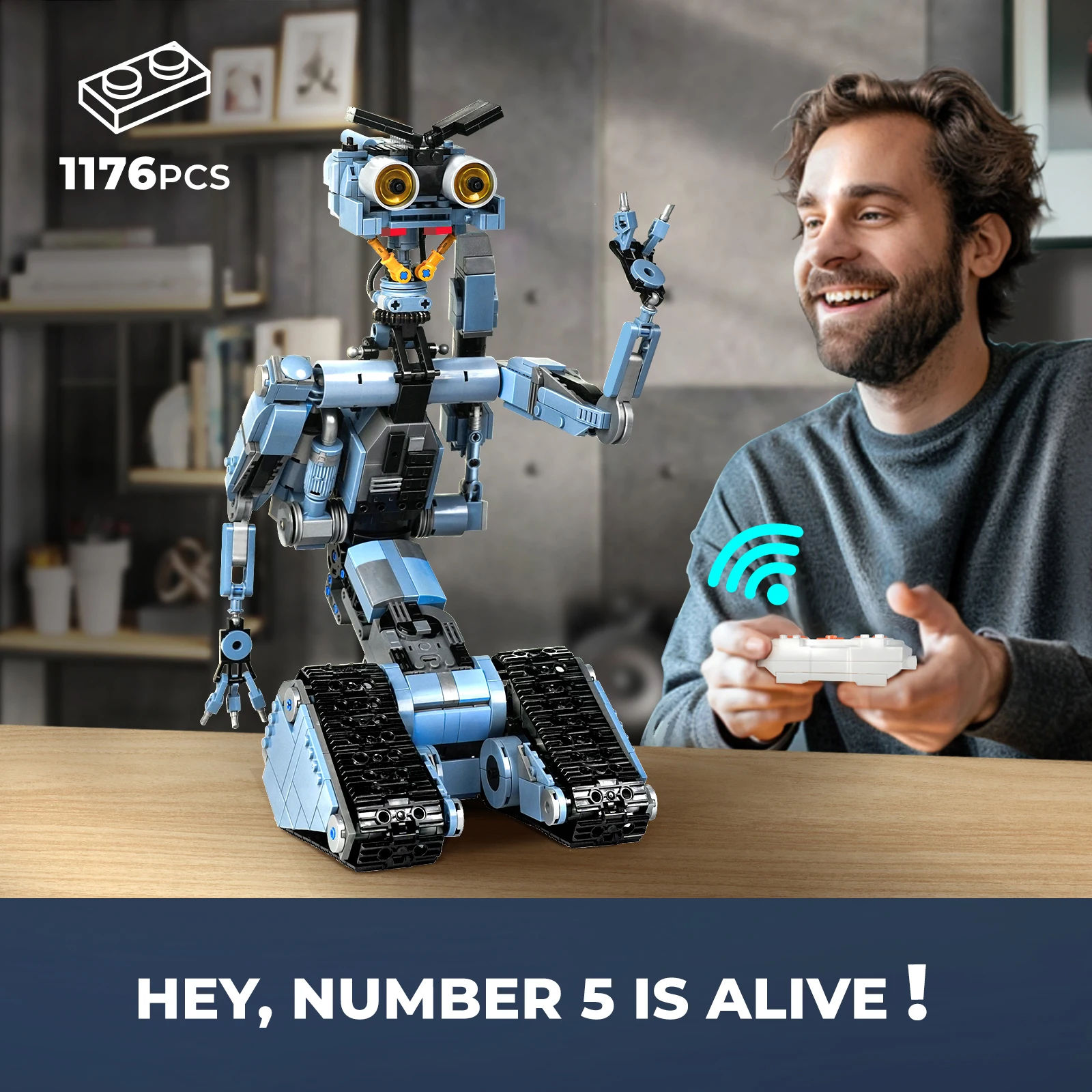 1176 Pieces Johnny 5 Robot Building Blocks Set with Remote Control – Rechargeable,Gift for Halloween & Chirstmas