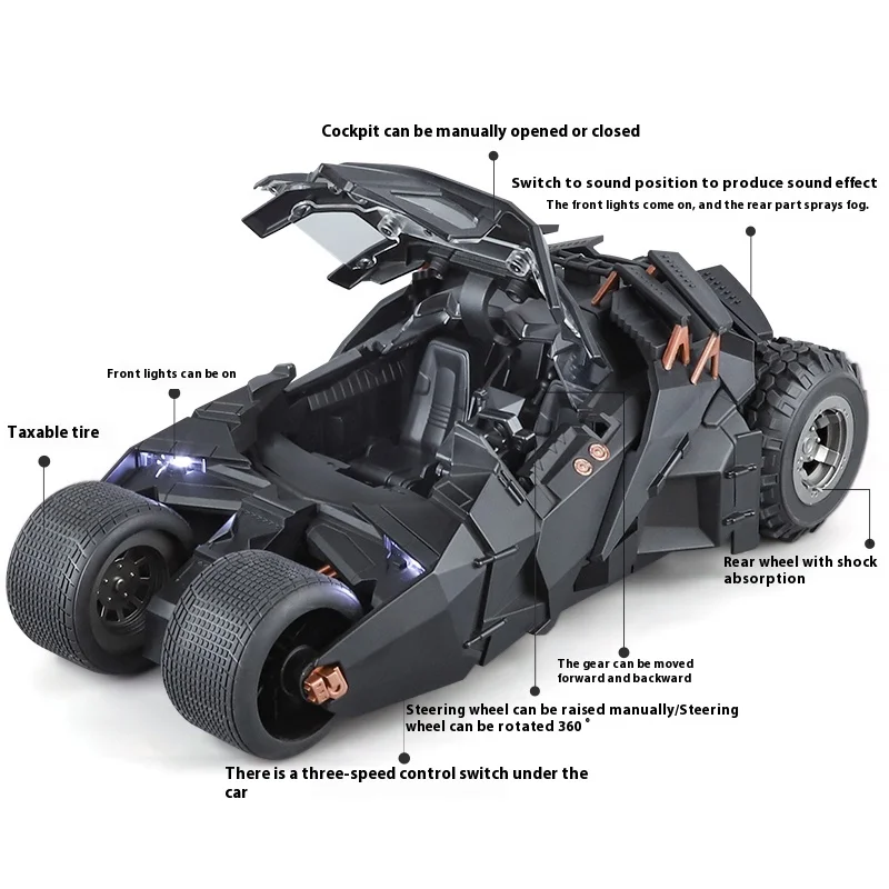 1:18 Batmobile Tumbler Alloy Metal Car Diecast Toy Vehicle Car Model Sound & Light Slide Spray Truck Toys For Kids 1:18 Batmobile Tumbler Alloy Metal Car Diecast Toy Vehicle Car Model Sound & Light Slide Spray Truck Toys For Kids