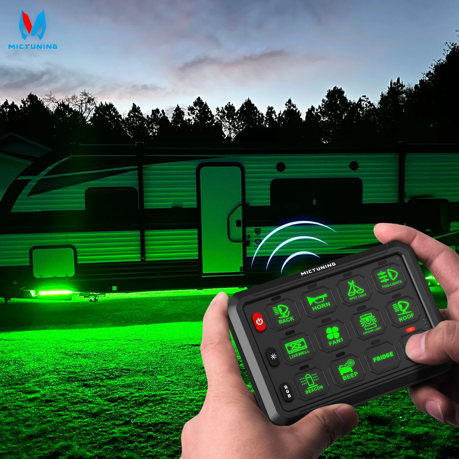 12 Gang Universal Switch Panel Wireless Cordless Adjustable RGB Colors Brightness Multifunction Toggle Momentary Strobe 12 Gang Universal Switch Panel Wireless Cordless Adjustable RGB Colors Brightness Multifunction Toggle Momentary Strobe