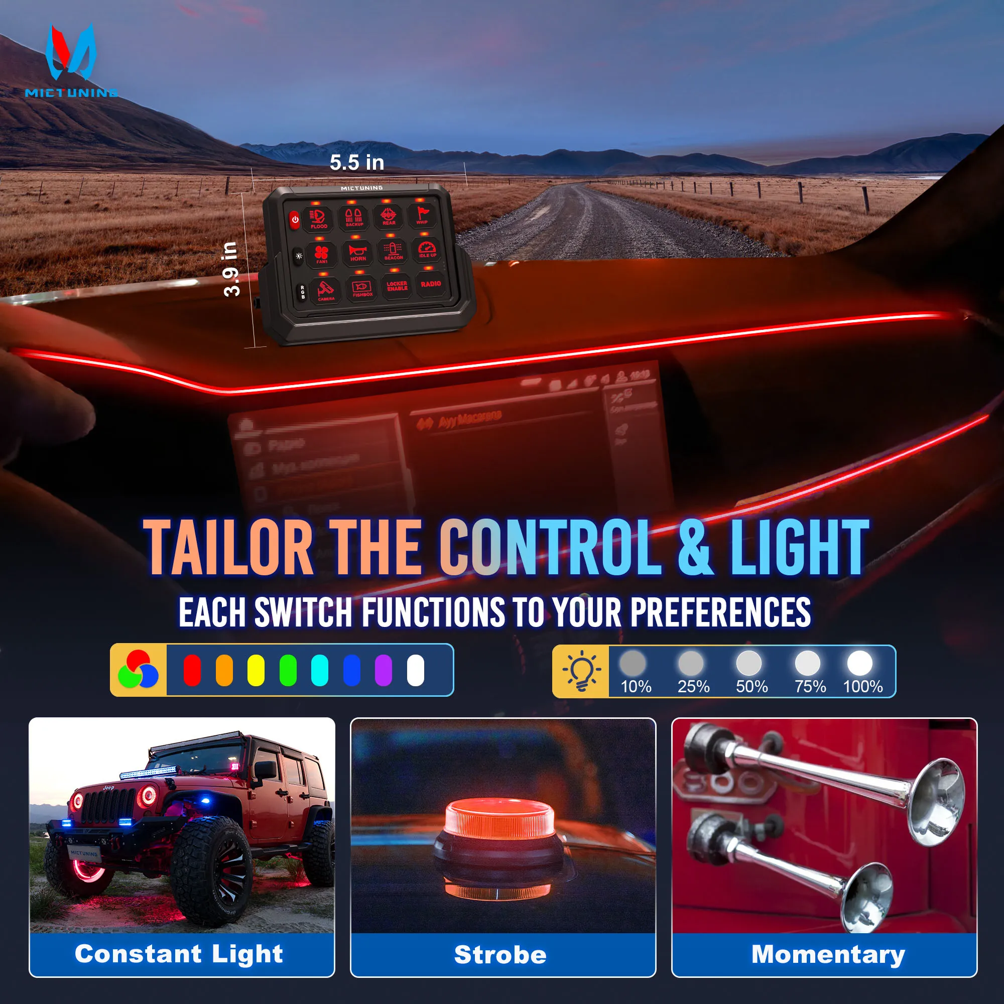 12 Gang Universal Switch Panel Wireless Cordless Adjustable RGB Colors Brightness Multifunction Toggle Momentary Strobe 12 Gang Universal Switch Panel Wireless Cordless Adjustable RGB Colors Brightness Multifunction Toggle Momentary Strobe