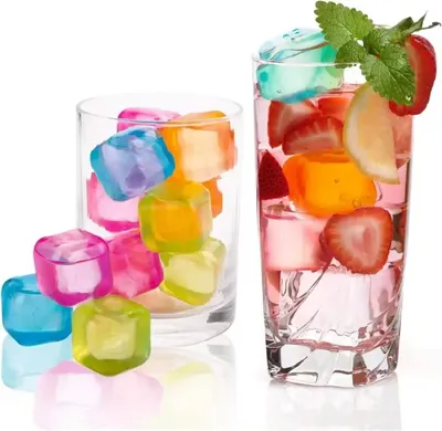 12-Piece Reusable Plastic Ice Cubes Set, Freezable Cooling Cubes for Drinks, Parties and Bars 12-Piece Reusable Plastic Ice Cubes Set, Freezable Cooling Cubes for Drinks, Parties and Bars