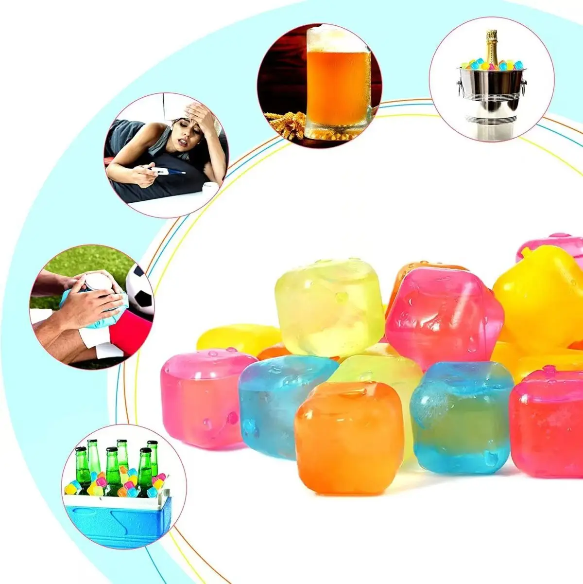12-Piece Reusable Plastic Ice Cubes Set, Freezable Cooling Cubes for Drinks, Parties and Bars 12-Piece Reusable Plastic Ice Cubes Set, Freezable Cooling Cubes for Drinks, Parties and Bars