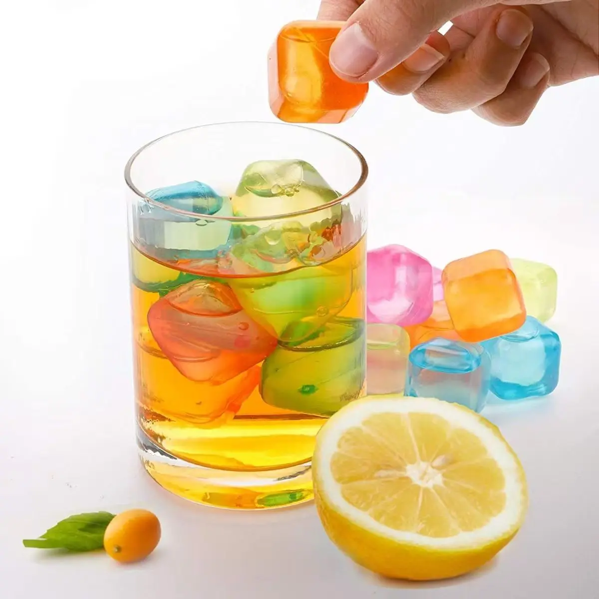 12-Piece Reusable Plastic Ice Cubes Set, Freezable Cooling Cubes for Drinks, Parties and Bars 12-Piece Reusable Plastic Ice Cubes Set, Freezable Cooling Cubes for Drinks, Parties and Bars