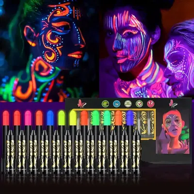 12 Pieces UV Neon Face Painting, Glow in the Dark Under UV Lights Face Painting Crayon SticksMardi Gras Party Halloween 12 Pieces UV Neon Face Painting, Glow in the Dark Under UV Lights Face Painting Crayon SticksMardi Gras Party Halloween