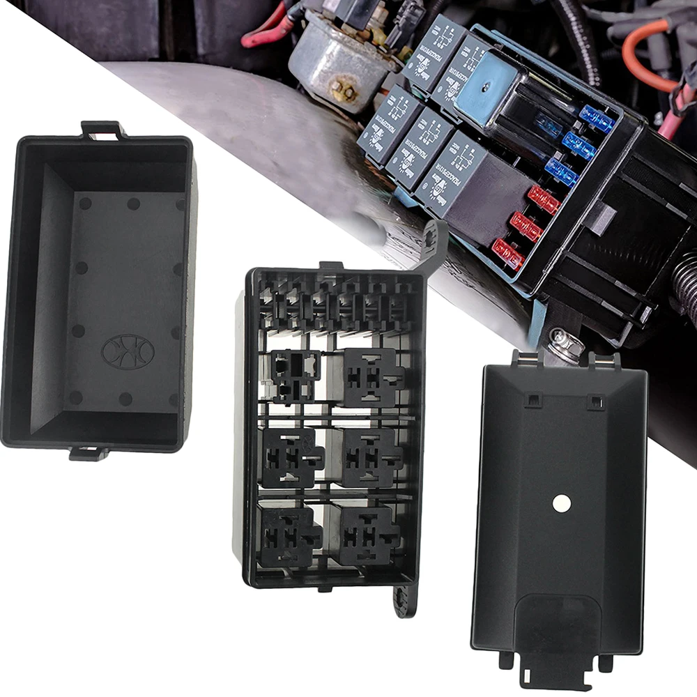 12-Slot Relay Box 6 Relays 6 ATC/ATO Standard Fuses Holder Block with 41pcs Metallic Pins Universal for Automotive