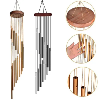 12 Tubes Wind Chimes Gold/Silver Bells Wind Chimes for Outside Aluminum Alloy Tubes and Hook
