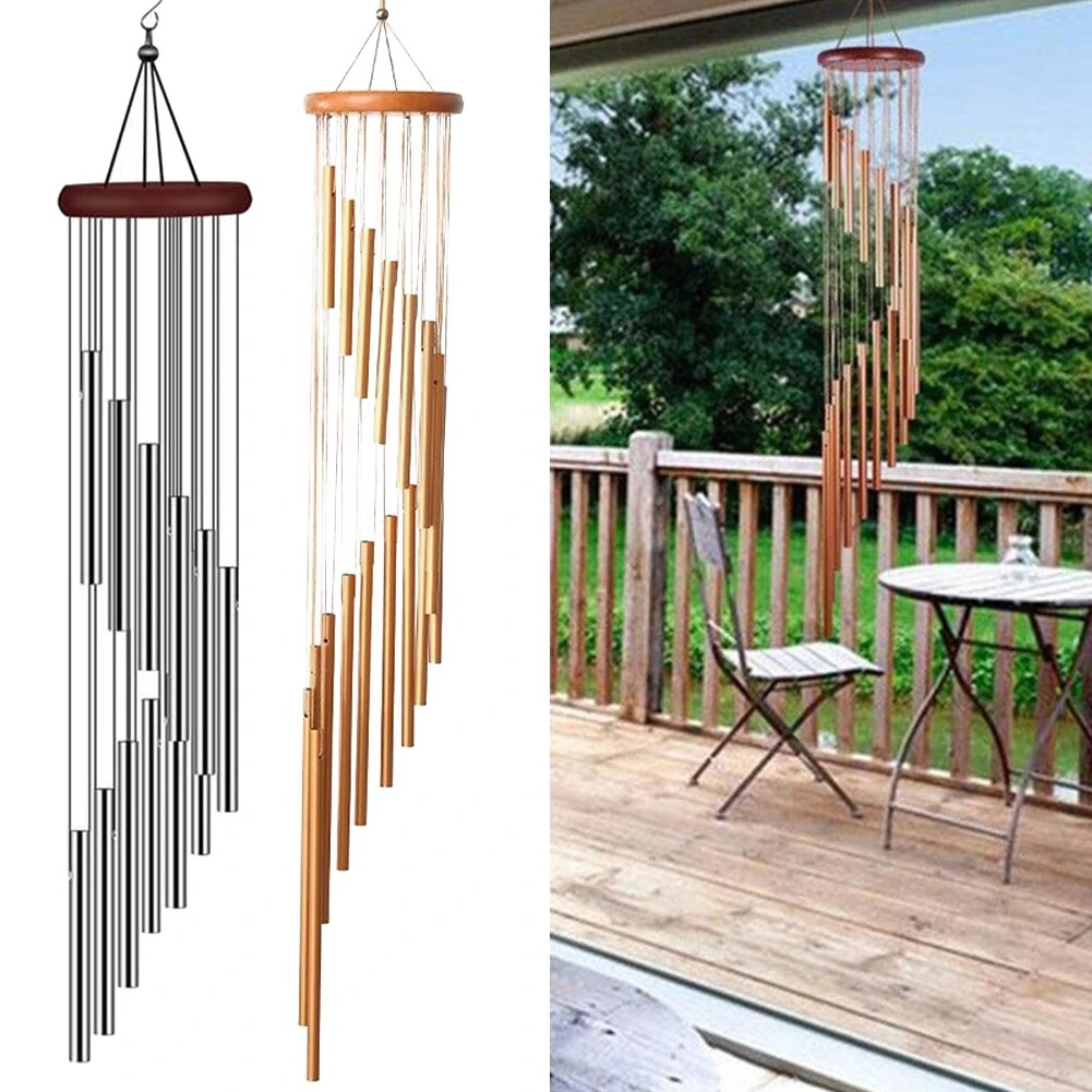 12 Tubes Wind Chimes Gold/Silver Bells Wind Chimes for Outside Aluminum Alloy Tubes and Hook
