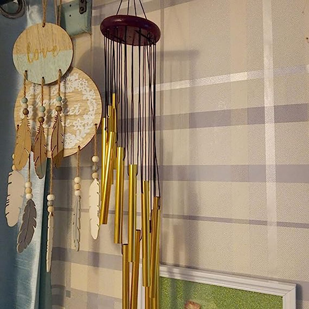 12 Tubes Wind Chimes Gold/Silver Bells Wind Chimes for Outside Aluminum Alloy Tubes and Hook