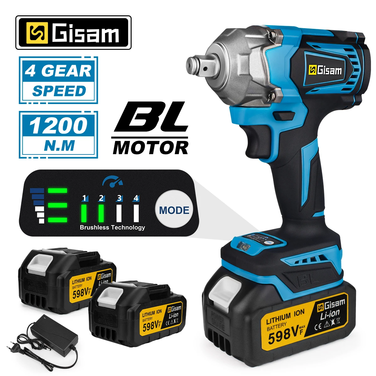 1200N.M Torque Brushless Electric Impact Wrench 1/2 Inch Cordless Electric Wrench Screwdriver Power Tools 1200N.M Torque Brushless Electric Impact Wrench 1/2 Inch Cordless Electric Wrench Screwdriver Power Tools
