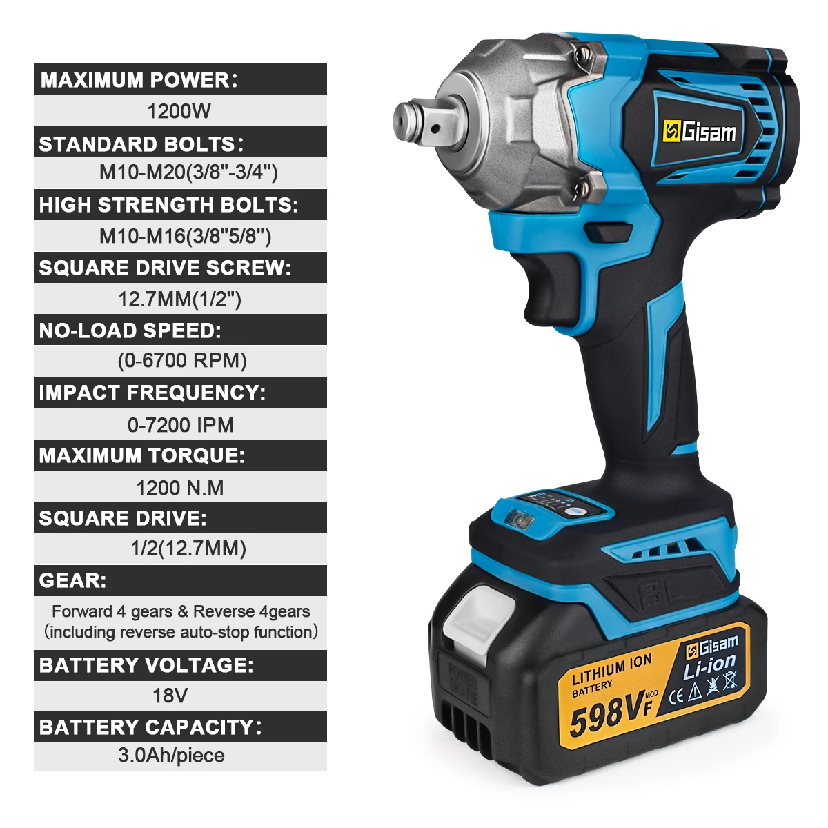 1200N.M Torque Brushless Electric Impact Wrench 1/2 Inch Cordless Electric Wrench Screwdriver Power Tools 1200N.M Torque Brushless Electric Impact Wrench 1/2 Inch Cordless Electric Wrench Screwdriver Power Tools