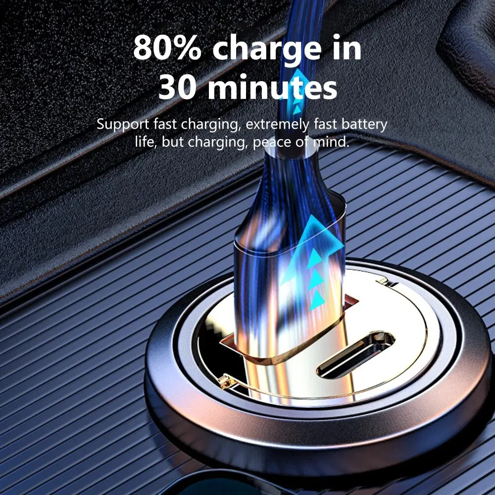 120W Transparent Invisible Pull Ring Car Charger USB Type C Fast Charging QC3.0 PD Phone Charger for iPhone Xiaomi 120W Transparent Invisible Pull Ring Car Charger USB Type C Fast Charging QC3.0 PD Phone Charger for iPhone Xiaomi