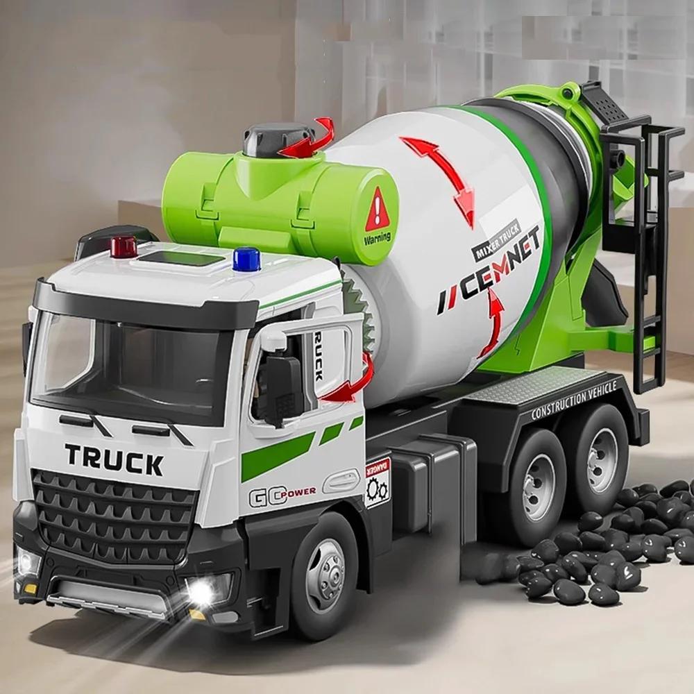 1/24 Electric Mixer Truck Toys Model Car Alloy Diecast Engineering Vehicles Doors Opened Sound Light Pull Back Toy Gift
