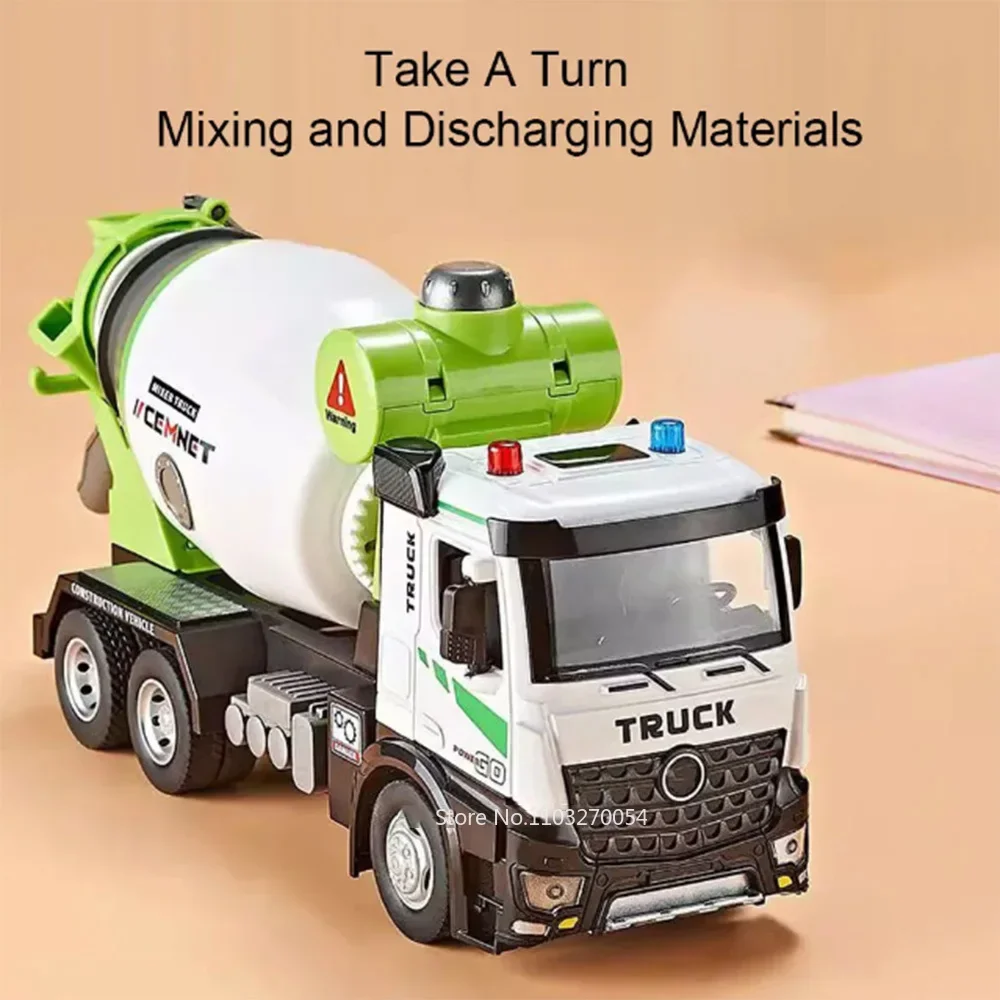 1/24 Electric Mixer Truck Toys Model Car Alloy Diecast Engineering Vehicles Doors Opened Sound Light Pull Back Toy Gift