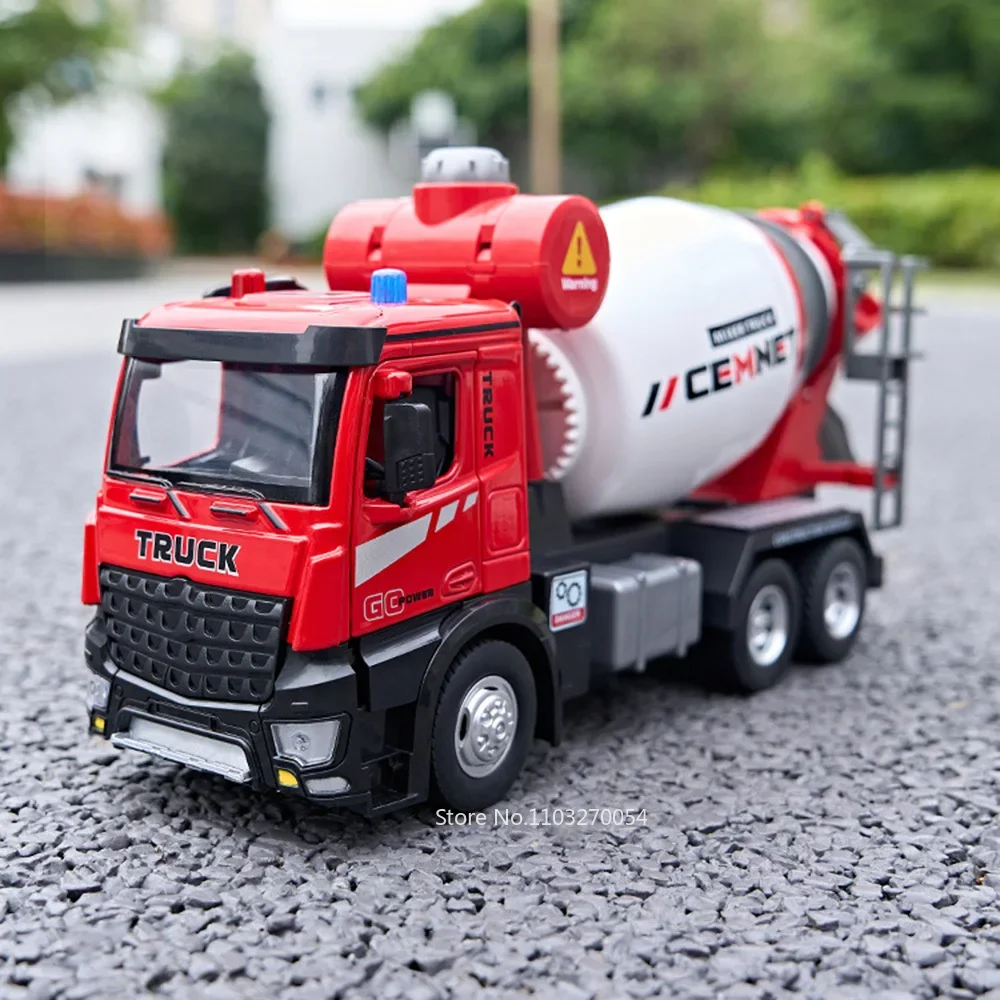 1/24 Electric Mixer Truck Toys Model Car Alloy Diecast Engineering Vehicles Doors Opened Sound Light Pull Back Toy Gift
