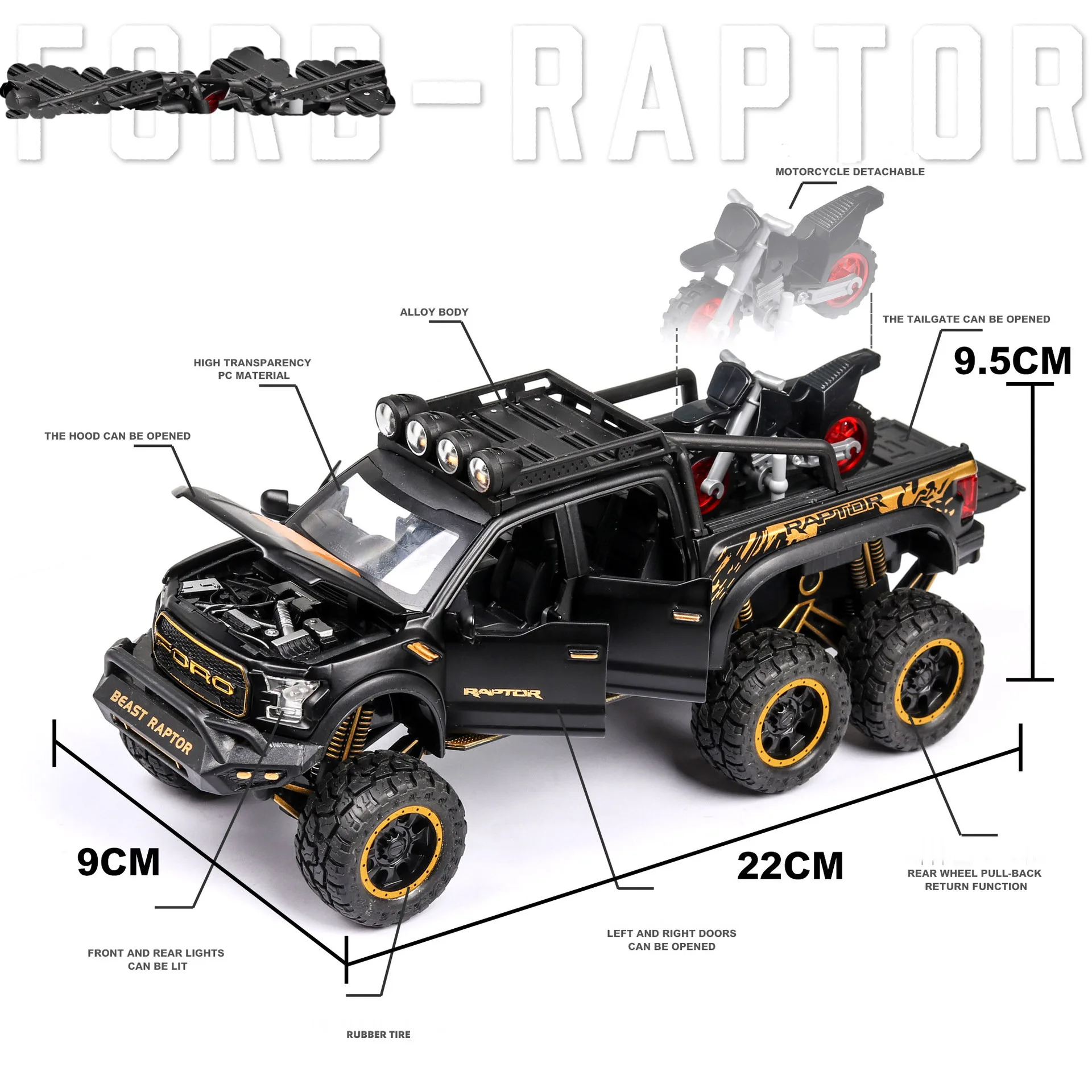 1:24 Scale Technical RAPTOR Alloy Car Model Diecast Car Off-road Vehicle Toys For Boys Birthday Gift Kids Toys Car