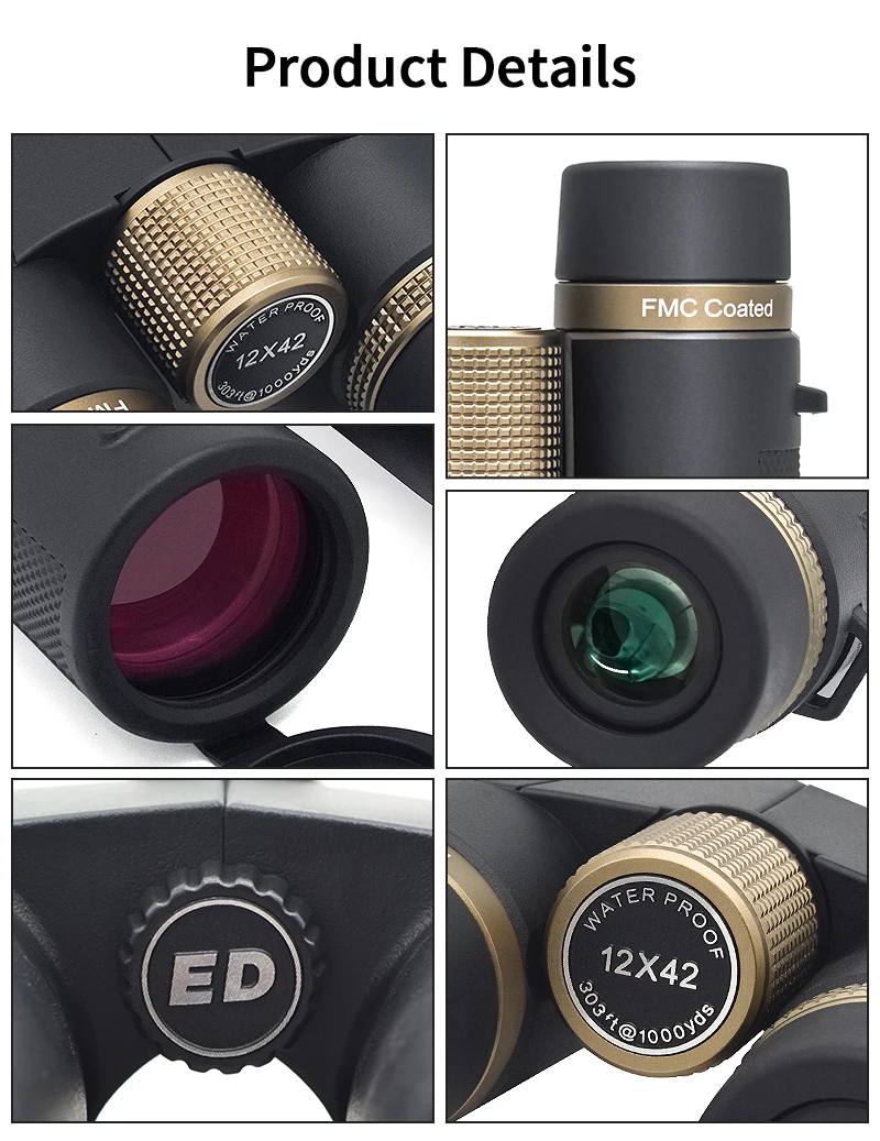 12×42 Professional Binoculars ED Lens BAK4 Prism Waterproof Metal Telescope Outdoor Bird watching Camping Traveling