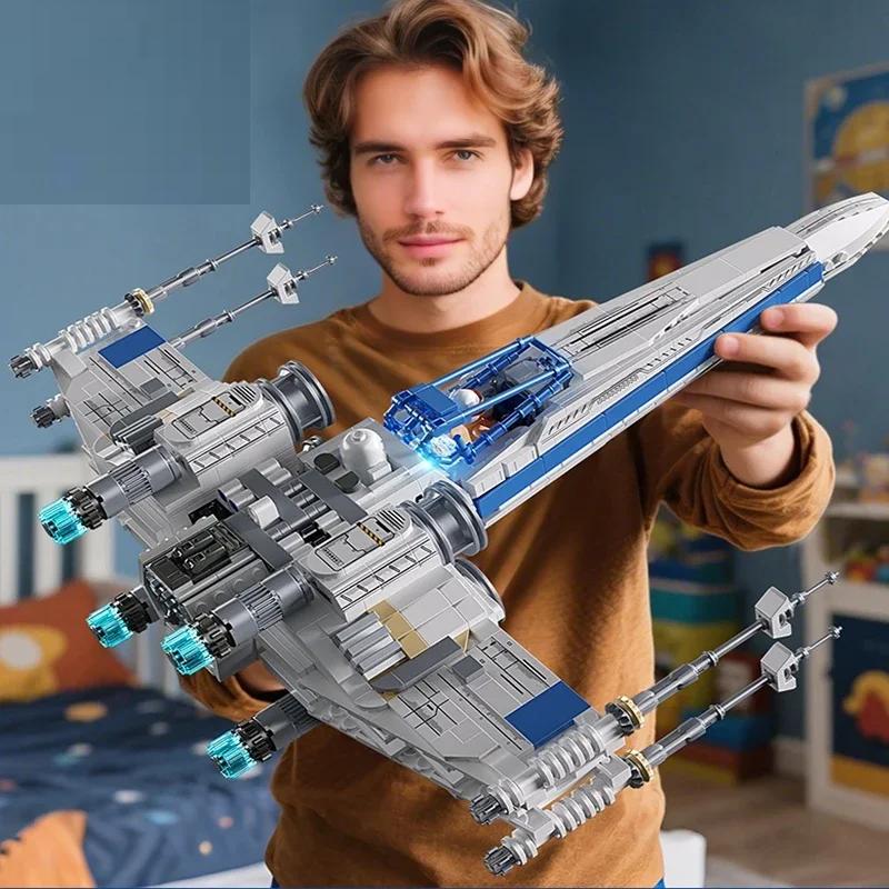 1271PCS X-Wing Space Fighter Building Blocks Set Mechanical Linkage Wings Retractable Landing Gear LED Light Bricks