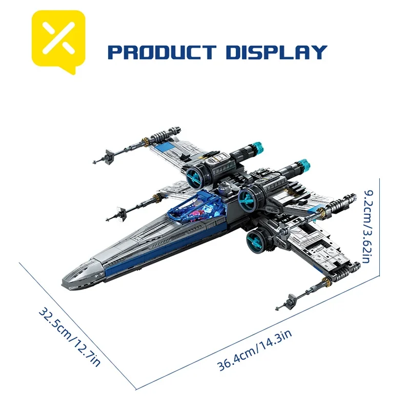 1271PCS X-Wing Space Fighter Building Blocks Set Mechanical Linkage Wings Retractable Landing Gear LED Light Bricks