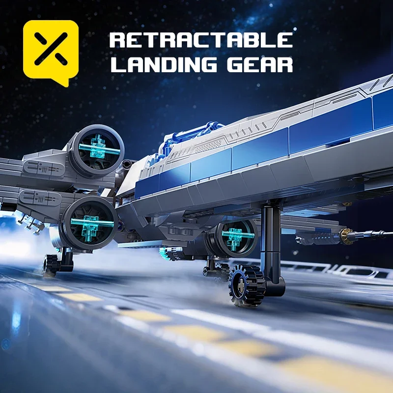 1271PCS X-Wing Space Fighter Building Blocks Set Mechanical Linkage Wings Retractable Landing Gear LED Light Bricks