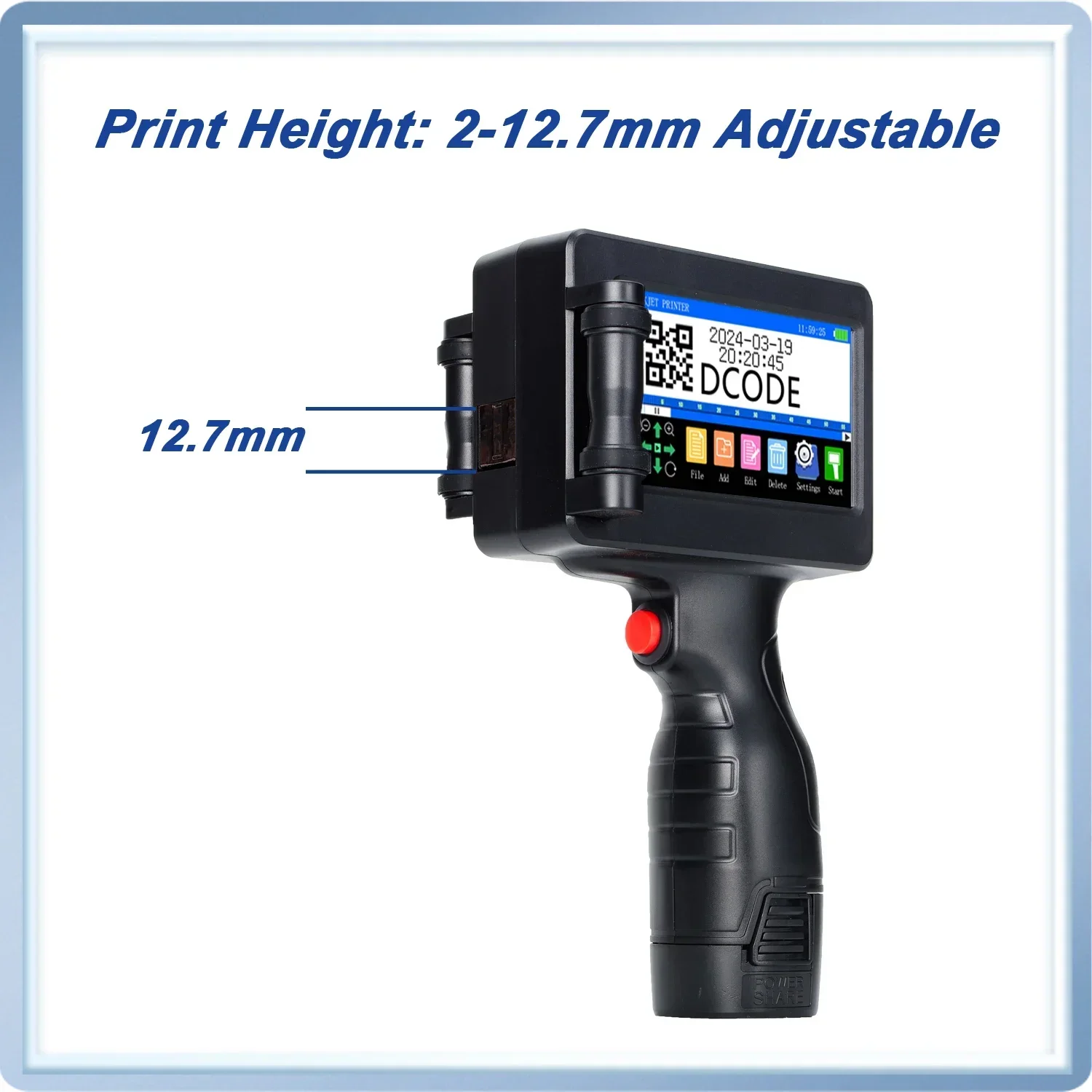 12.7mm Portable Printers Handheld Inkjet Printer Text QR Barcode Batch Number Logo Image Date Printing Machine 12.7mm Portable Printers Handheld Inkjet Printer Text QR Barcode Batch Number Logo Image Date Printing Machine