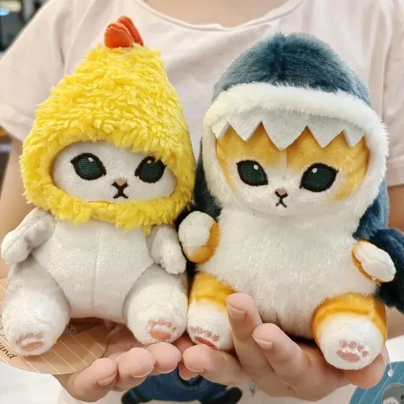 12cm Cartoon Cute Shark Cat Fried Shrimp Cat Plush Doll Pendant Charm Package Pendant