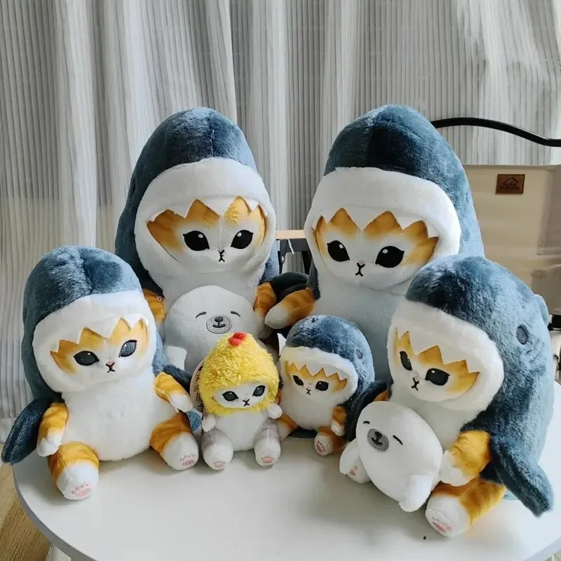 12cm Cartoon Cute Shark Cat Fried Shrimp Cat Plush Doll Pendant Charm Package Pendant