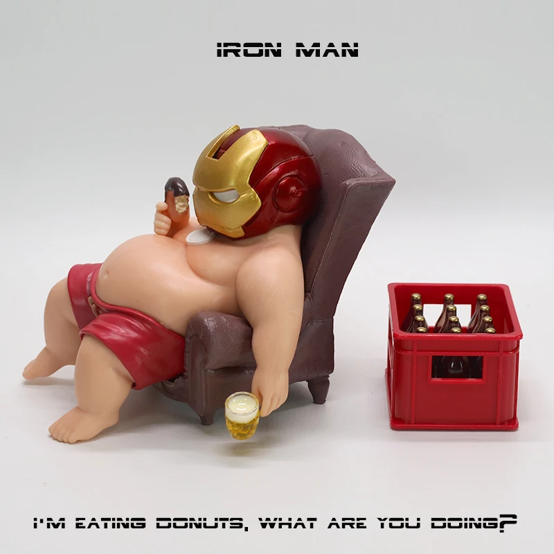 12cm The Avengers Iron Man Fat Boy Figure Cute Anime Action Collection Desktop Ornament Decoration Car Ornaments